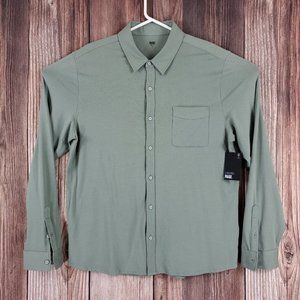 Paige Mens Size Large Green Stockton Knit Button Up Long Sleeve Shirt